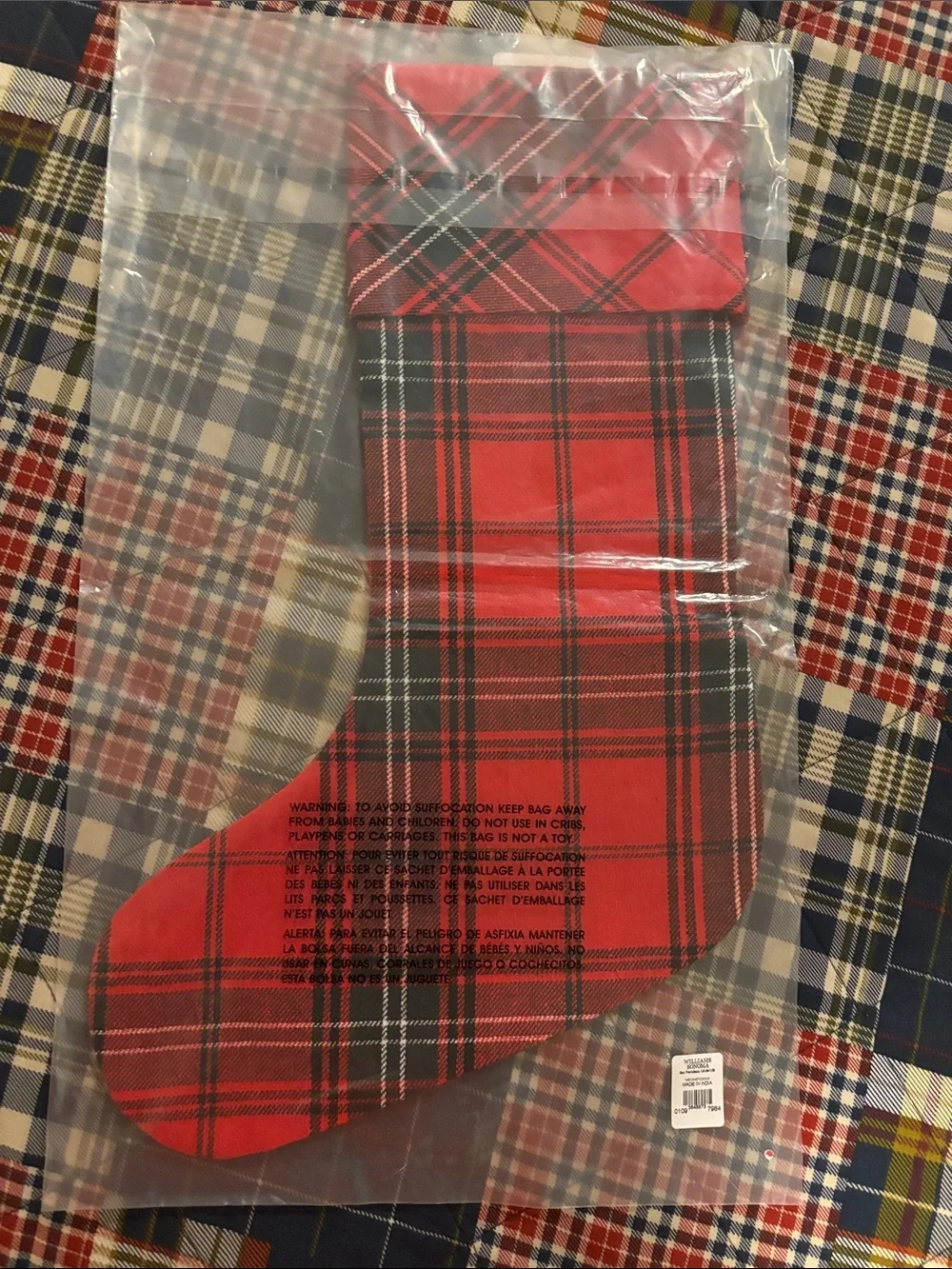 Williams Sonoma Red and Black Plaid Holiday Stocking